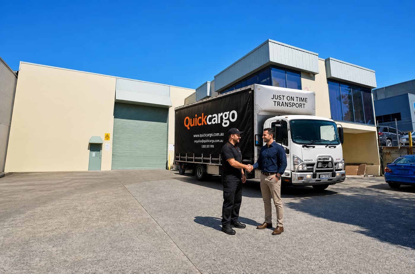 Quick Cargo truck and driver ready for a dedicated Brisbane to Melbourne run