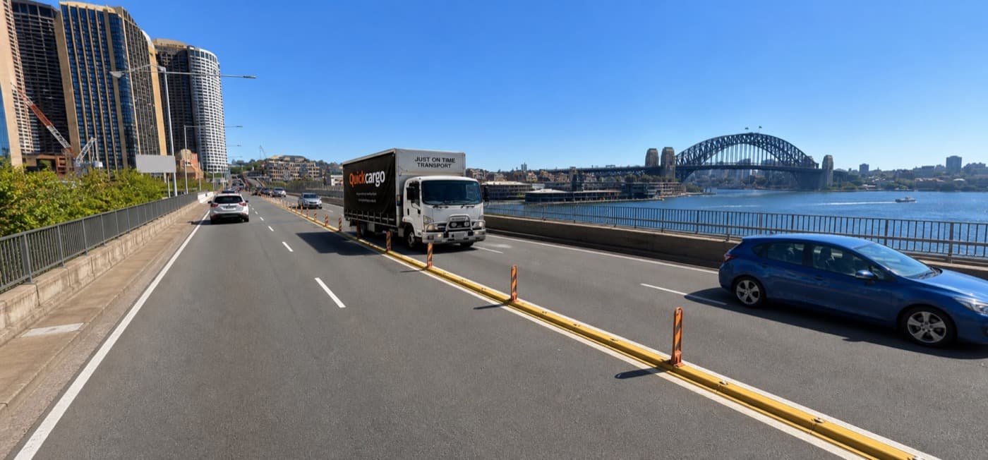 Quick Cargo truck on the Cahill Expressway leaving Sydney for Canberra