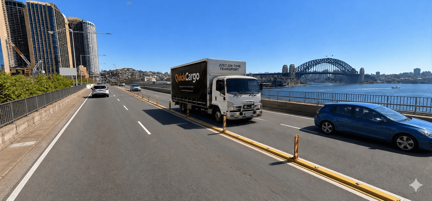 Quick Cargo express truck delivering across the city